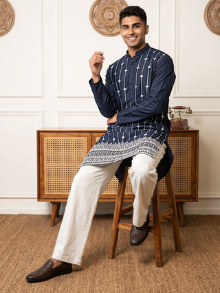 Men’s Silk-Blend Embroidered Kurta with Korean Pants