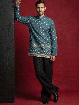 Men's Cotton Blend Printed Kurta with Korean Pants Set