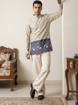 Men's Cotton Blend Printed Kurta with Korean Pants Set