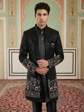 Men’s Black Heavily Embroidered Indo-Western Set