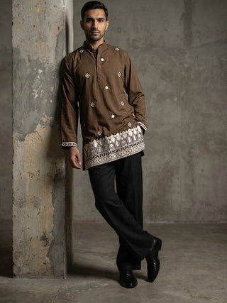 Men's Japanese Fabric Embroidered Kurta with Korean Pants Set