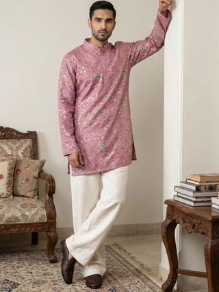 Silk Blend Foil Print Kurta & Korean Pants Set