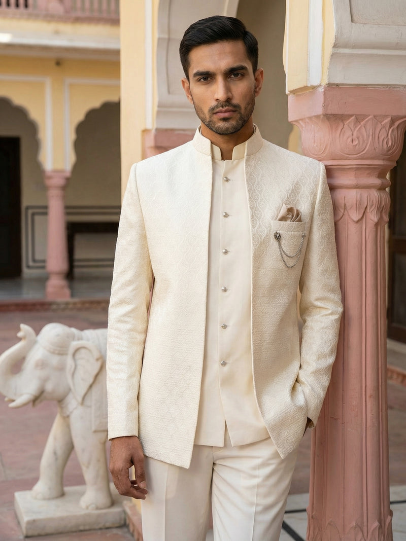 Men Woven Jacquard Indo-Western Set