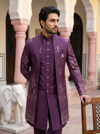 Men's Silk Blend Embroidered Indo-Western Set