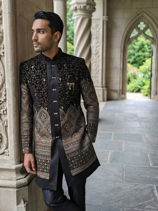 Men’s Black Embroidered Indo-Western Set