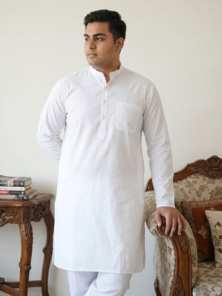 White Solid Kurta with Pyjama