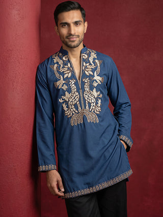 Men's Japanese Fabric Embroidered Kurta with Korean Pants Set