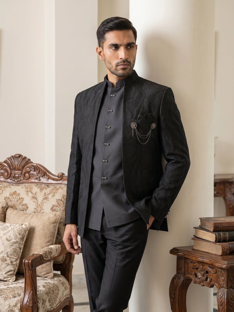 Men's Cotton Blend Embroidered Indo-Western Set