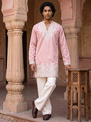Embroidered Cotton Blend Kurta with Korean Pants