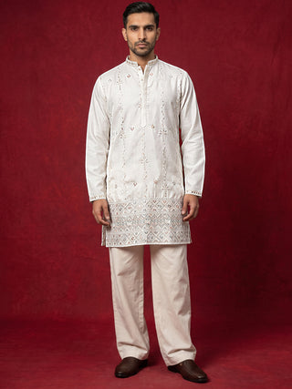 Men's Silk Blend Embroidered Kurta with Korean Pants Set