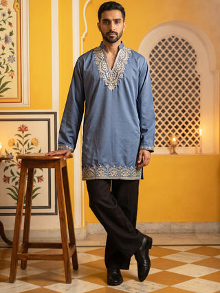 Cotton Blend Embroidered Kurta with Korean Pants