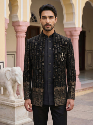 Men's Velvet Embroidered Indo-Western Set