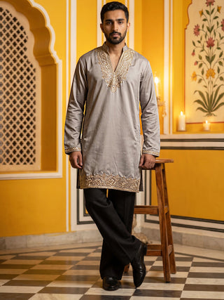 Cotton Blend Embroidered Kurta with Korean Pants