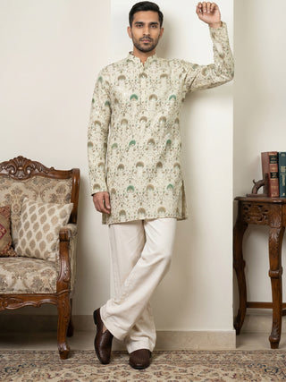 Silk Blend Foil Print Kurta & Korean Pants Set