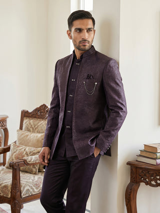 Men's Woven Design Indo-Western Set