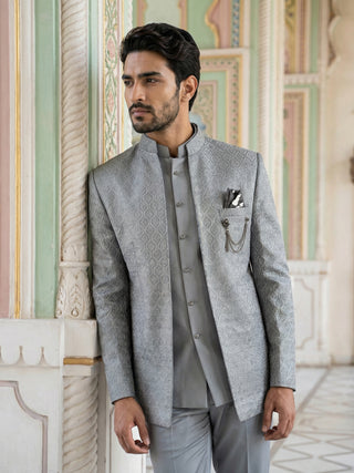 Men Woven Jacquard Indo-Western Set