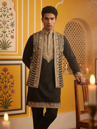 Men's Embroidered Waistcoat and Kurta Pyjama