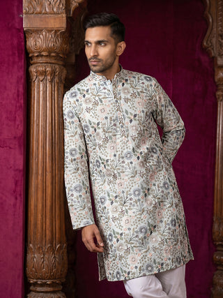 Silk Blend Floral Embroidered Kurta