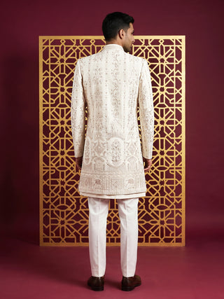 Men's Silk Blend Embroidered Indo-Western Set