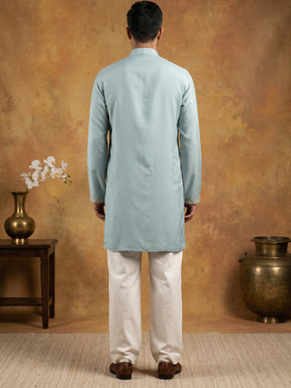 Silk Blend Embroidered Kurta & Korean Pants Set