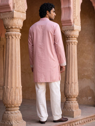 Embroidered Cotton Blend Kurta with Korean Pants