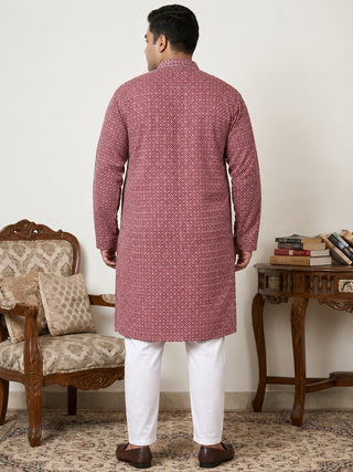 Magenta Embroidered and Sequence Kurta with Pyjama