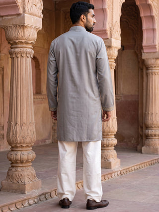 Cotton Blend Embroidered Kurta with Korean Pants