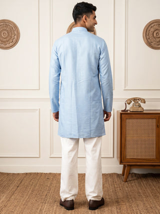 Men’s Silk-Blend Embroidered Kurta with Korean Pants