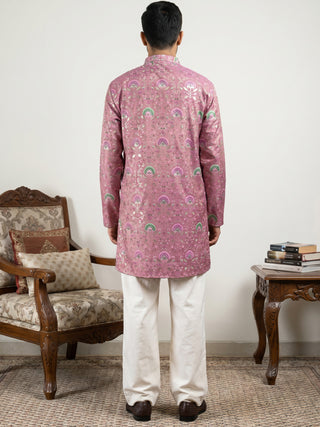 Silk Blend Foil Print Kurta & Korean Pants Set