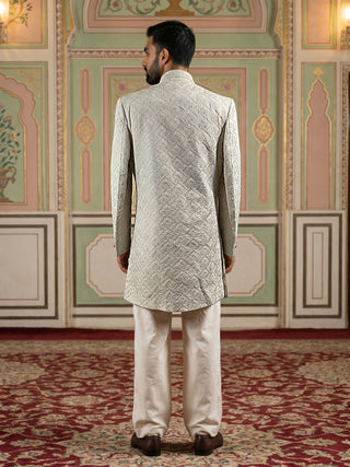 Men's Silk Blend Embroidered Indo-Western Set