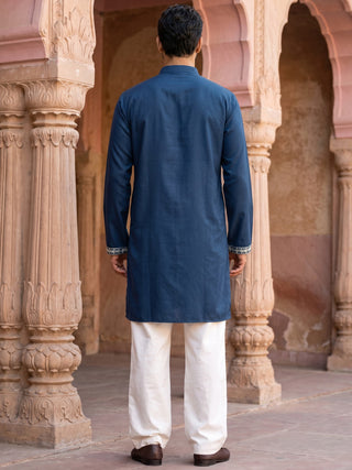 Cotton Blend Embroidered Kurta with Korean Pants