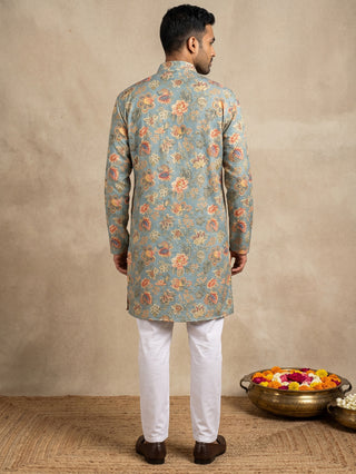 Floral Print & Thread Work Kurta Pyjama Set
