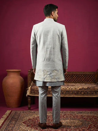 Floral Design Jacquard Silk Indo-Western Set for Men