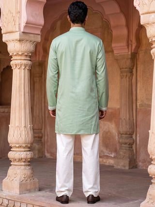 Embroidered Cotton Blend Kurta with Korean Pants