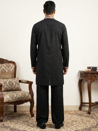 Men's Cotton Blend Embroidered Kurta with Korean Pants