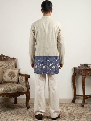 Men's Cotton Blend Printed Kurta with Korean Pants Set