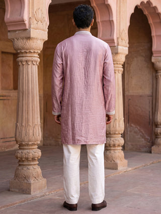 Silk Blend Embroidered Kurta with Korean Pants