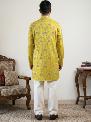 Silk Blend Foil Print Kurta & Korean Pants Set