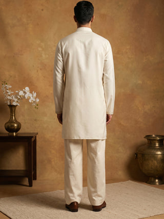 Silk Blend Embroidered Kurta & Korean Pants Set