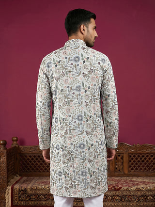 Silk Blend Floral Embroidered Kurta