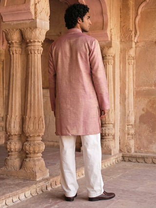 Silk Blend Embroidered Kurta with Korean Pants