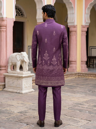 Men's Silk Blend Embroidered Indo-Western Set