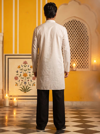 Men’s Silk-Blend Embroidered Kurta with Korean Pants