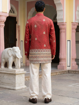 Men's Cotton Blend Printed Kurta with Korean Pants Set