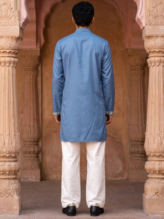 Cotton Blend Embroidered Kurta with Korean Pants