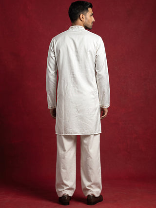 Men's Silk Blend Embroidered Kurta with Korean Pants Set