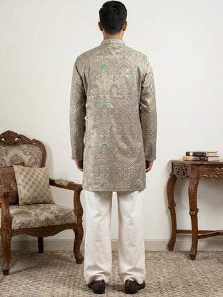 Silk Blend Foil Print Kurta & Korean Pants Set