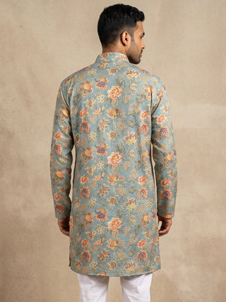 Floral Print & Thread Work Kurta for Men