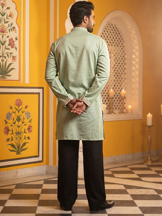 Embroidered Cotton Blend Kurta with Korean Pants