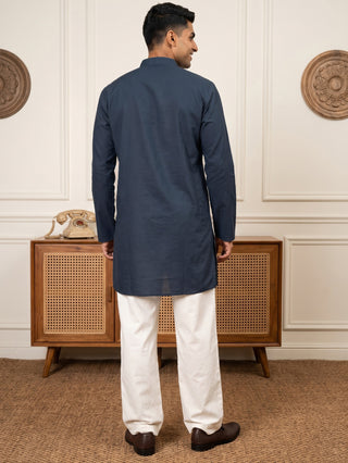 Men’s Silk-Blend Embroidered Kurta with Korean Pants